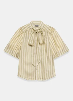 Green Striped Puff Sleeve Blouse