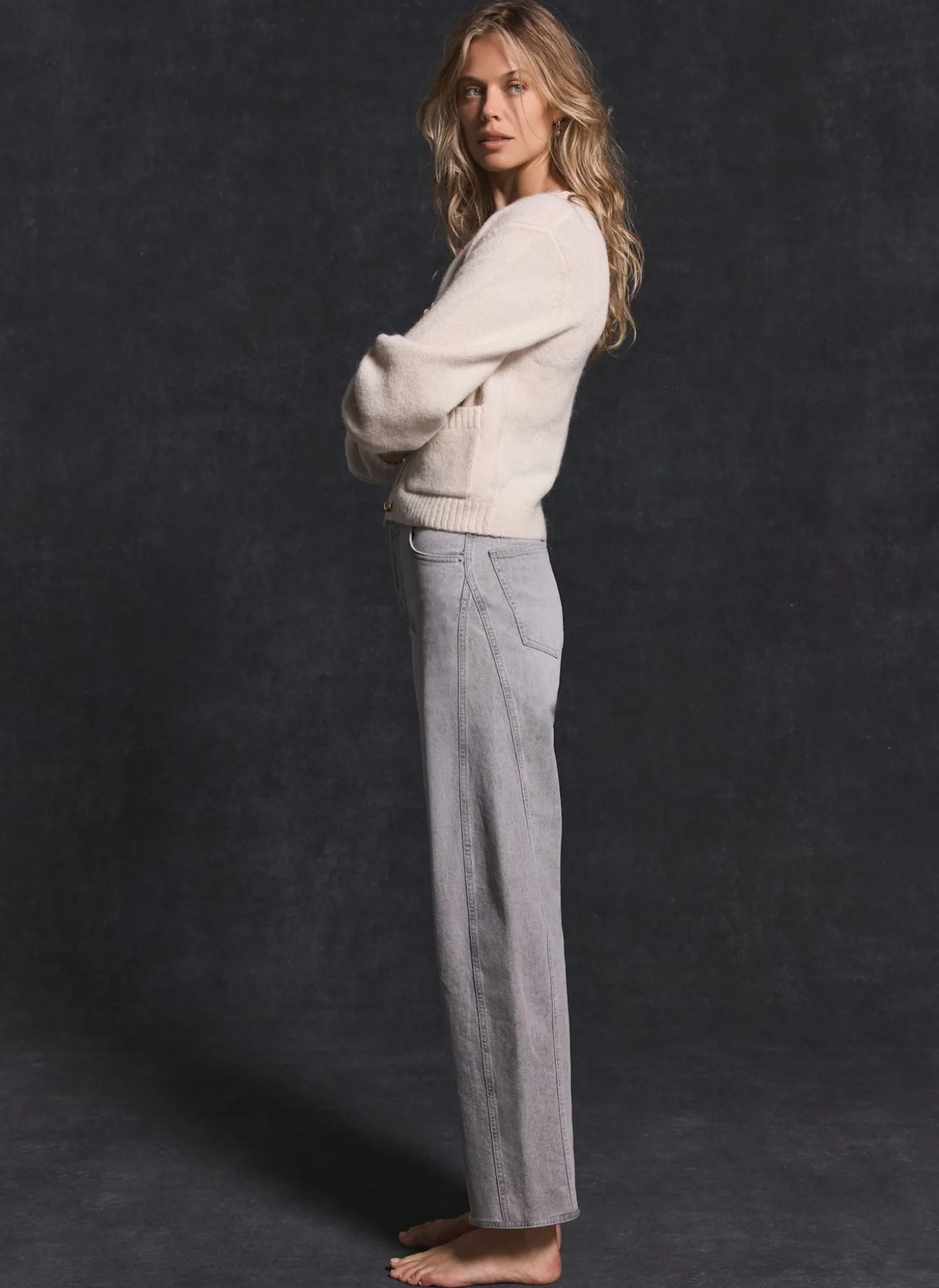 Grey Tapered Barrel Leg Jeans