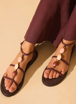Hana Burgundy Leather Strappy Sandals