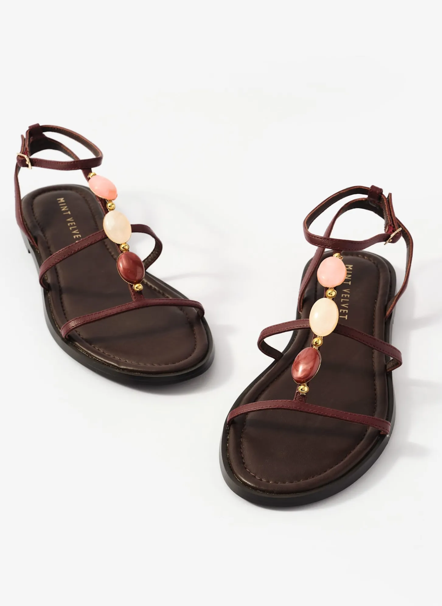 Hana Burgundy Leather Strappy Sandals