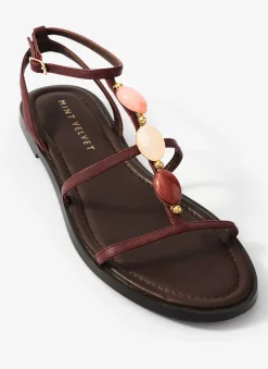 Hana Burgundy Leather Strappy Sandals