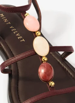 Hana Burgundy Leather Strappy Sandals