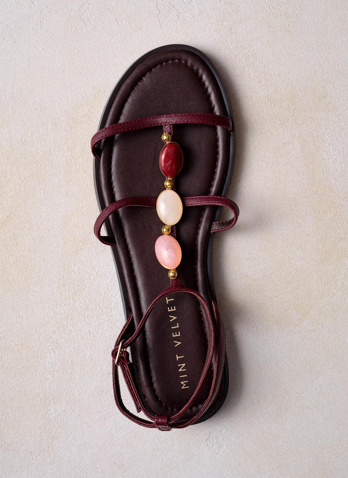 Hana Burgundy Leather Strappy Sandals
