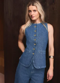 Indigo Denim Longline Waistcoat