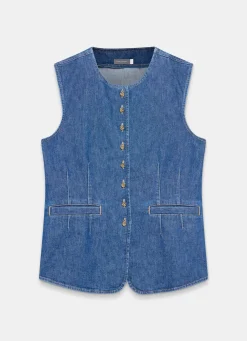 Indigo Denim Longline Waistcoat