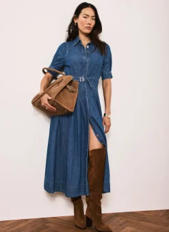 Indigo Denim Midi Shirt Dress