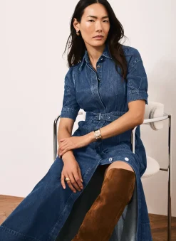 Indigo Denim Midi Shirt Dress