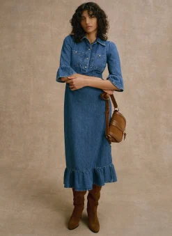 Indigo Denim Midi Shirt Dress