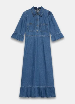 Indigo Denim Midi Shirt Dress