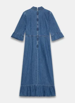 Indigo Denim Midi Shirt Dress