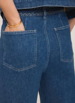 Indigo Denim Plait Detail Wide Jeans