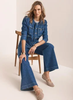 Indigo Denim Plait Detail Wide Jeans