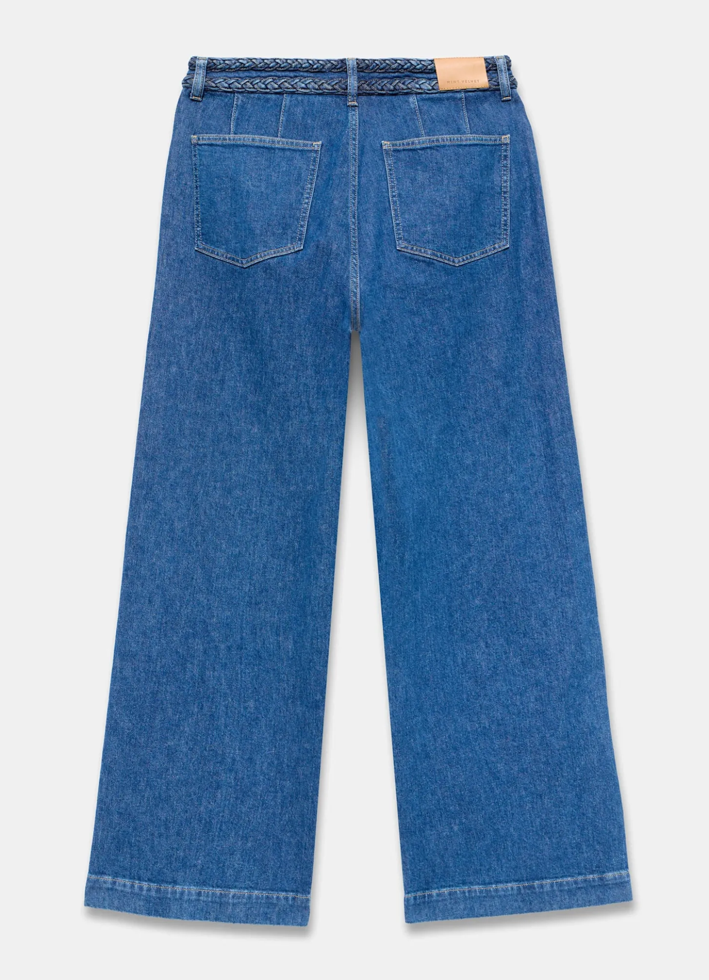 Indigo Denim Plait Detail Wide Jeans