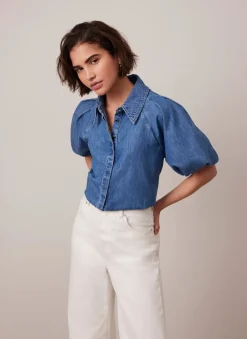 Indigo Denim Puff Sleeve Shirt