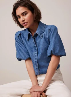Indigo Denim Puff Sleeve Shirt