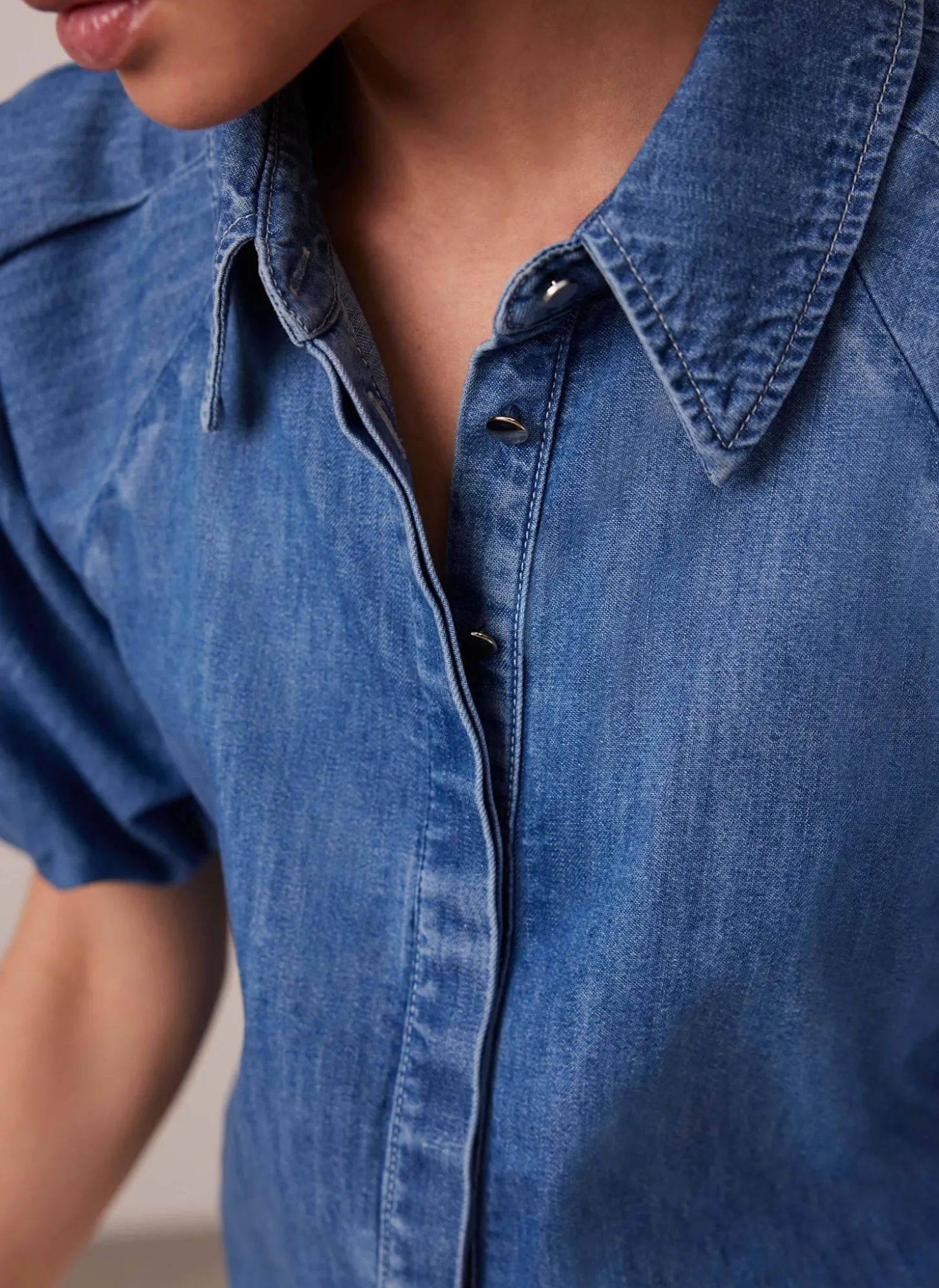Indigo Denim Puff Sleeve Shirt