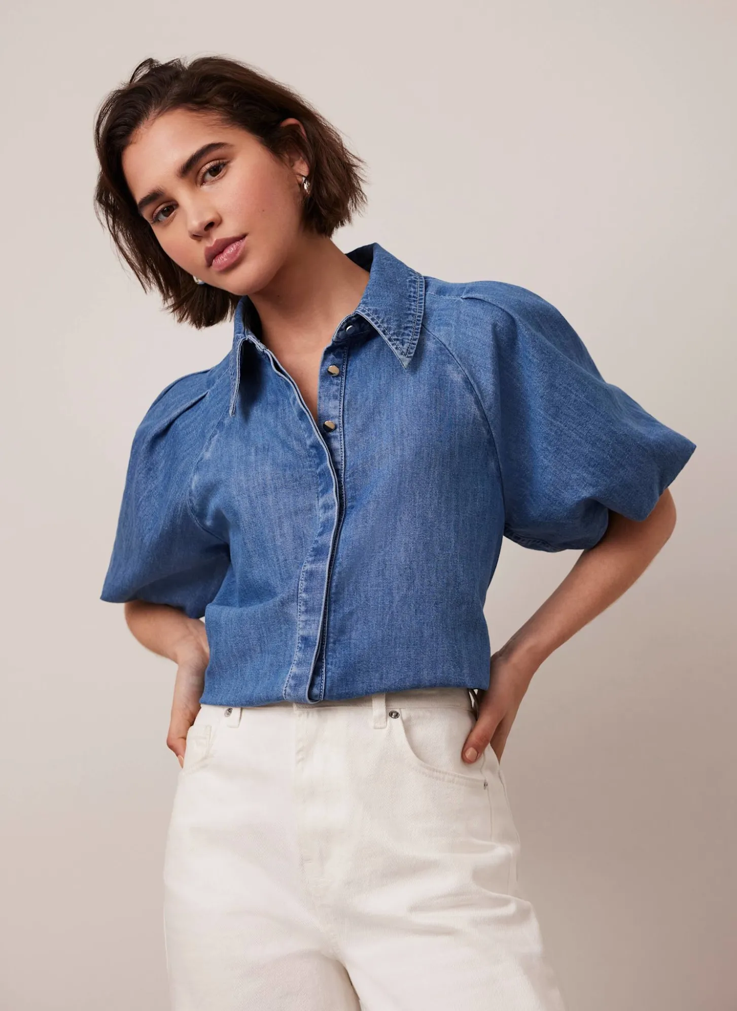 Indigo Denim Puff Sleeve Shirt