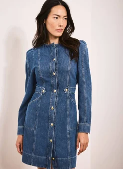 Indigo Denim Puff Sleeve Mini Dress