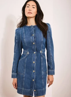 Indigo Denim Puff Sleeve Mini Dress