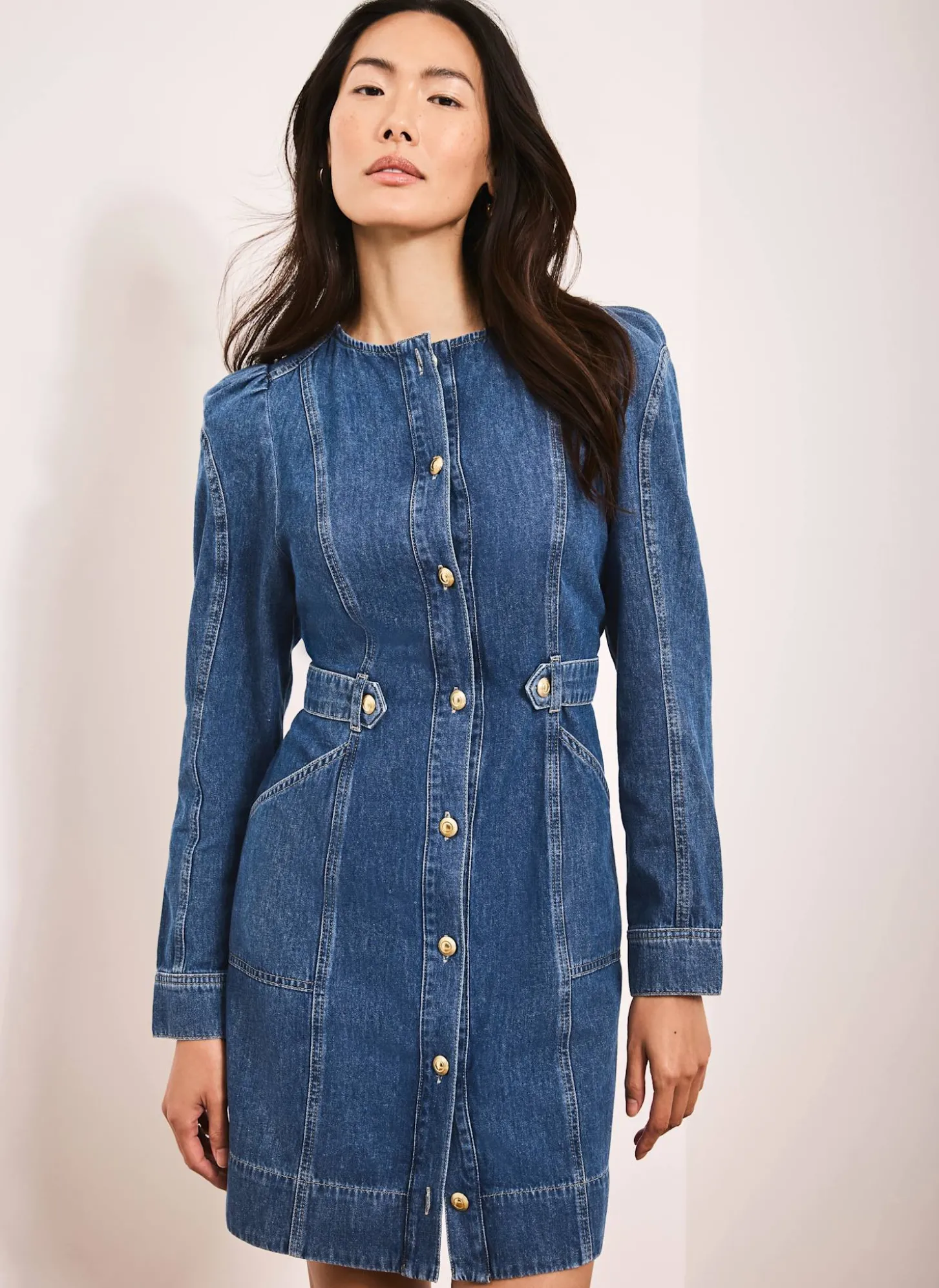 Indigo Denim Puff Sleeve Mini Dress