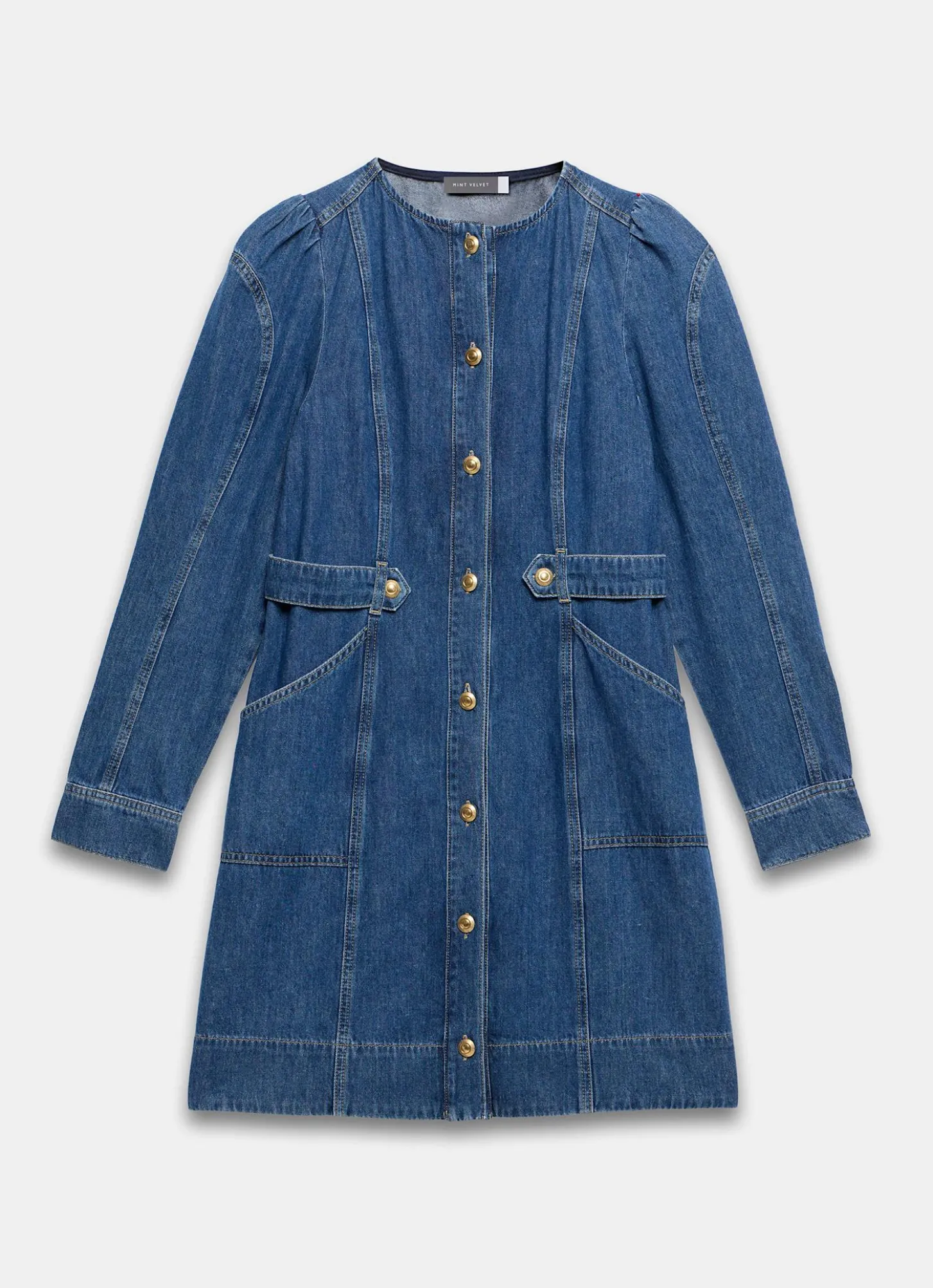 Indigo Denim Puff Sleeve Mini Dress