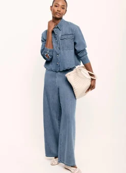 Indigo Scallop Trim Wide Jeans