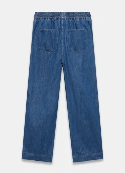 Indigo Tie Waist Side Stripe Wide Jeans