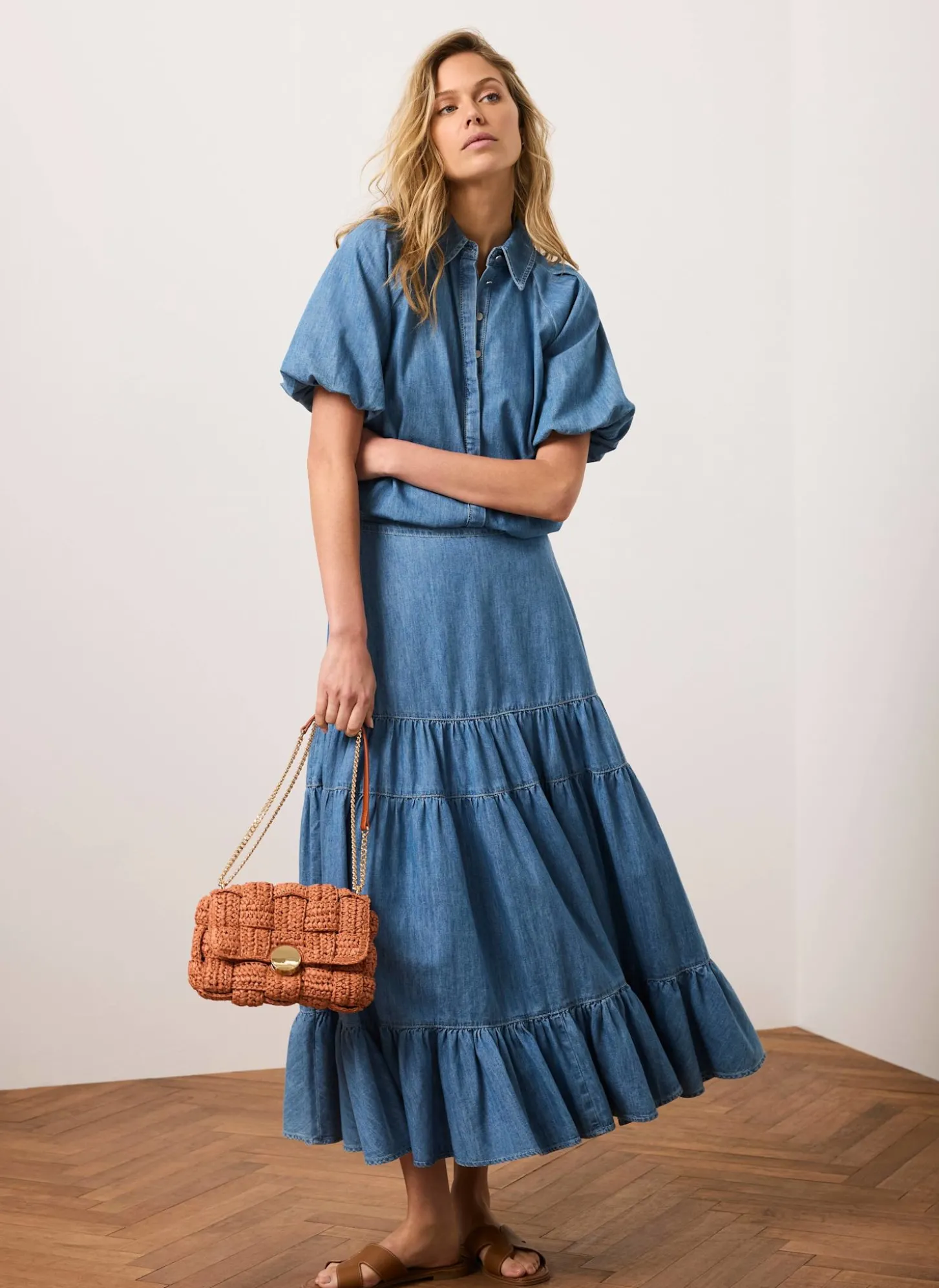 Indigo Tiered Denim Maxi Skirt