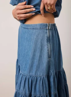 Indigo Tiered Denim Maxi Skirt