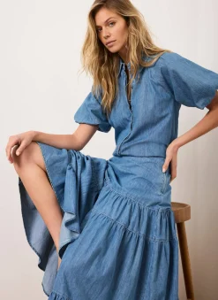 Indigo Tiered Denim Maxi Skirt