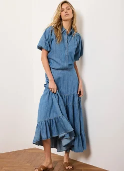 Indigo Tiered Denim Maxi Skirt