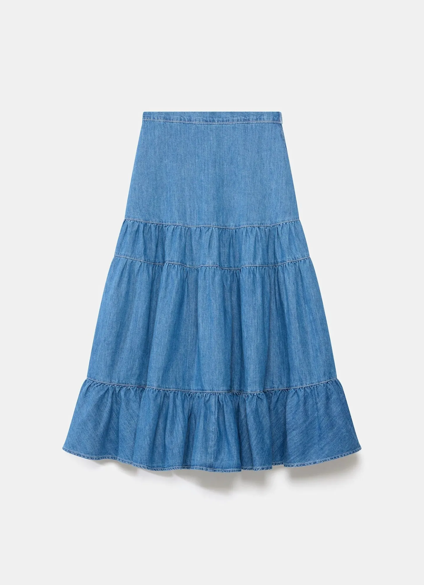 Indigo Tiered Denim Maxi Skirt