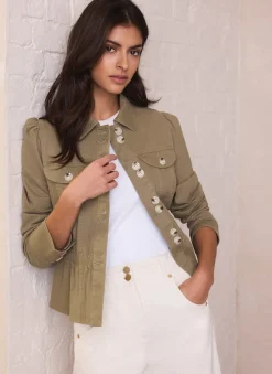 Khaki Cotton Blend Peplum Jacket