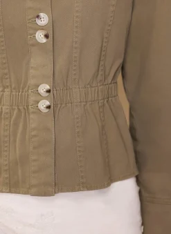 Khaki Cotton Blend Peplum Jacket