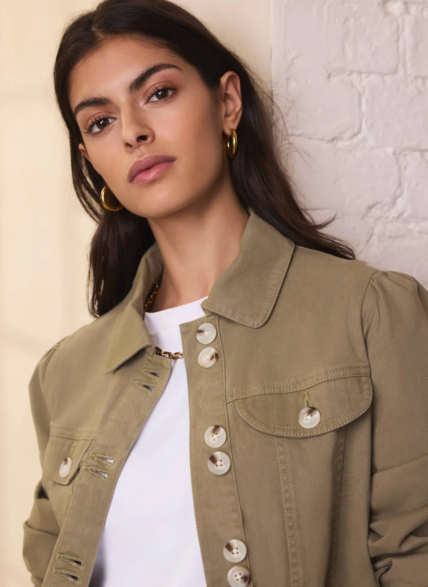 Khaki Cotton Blend Peplum Jacket