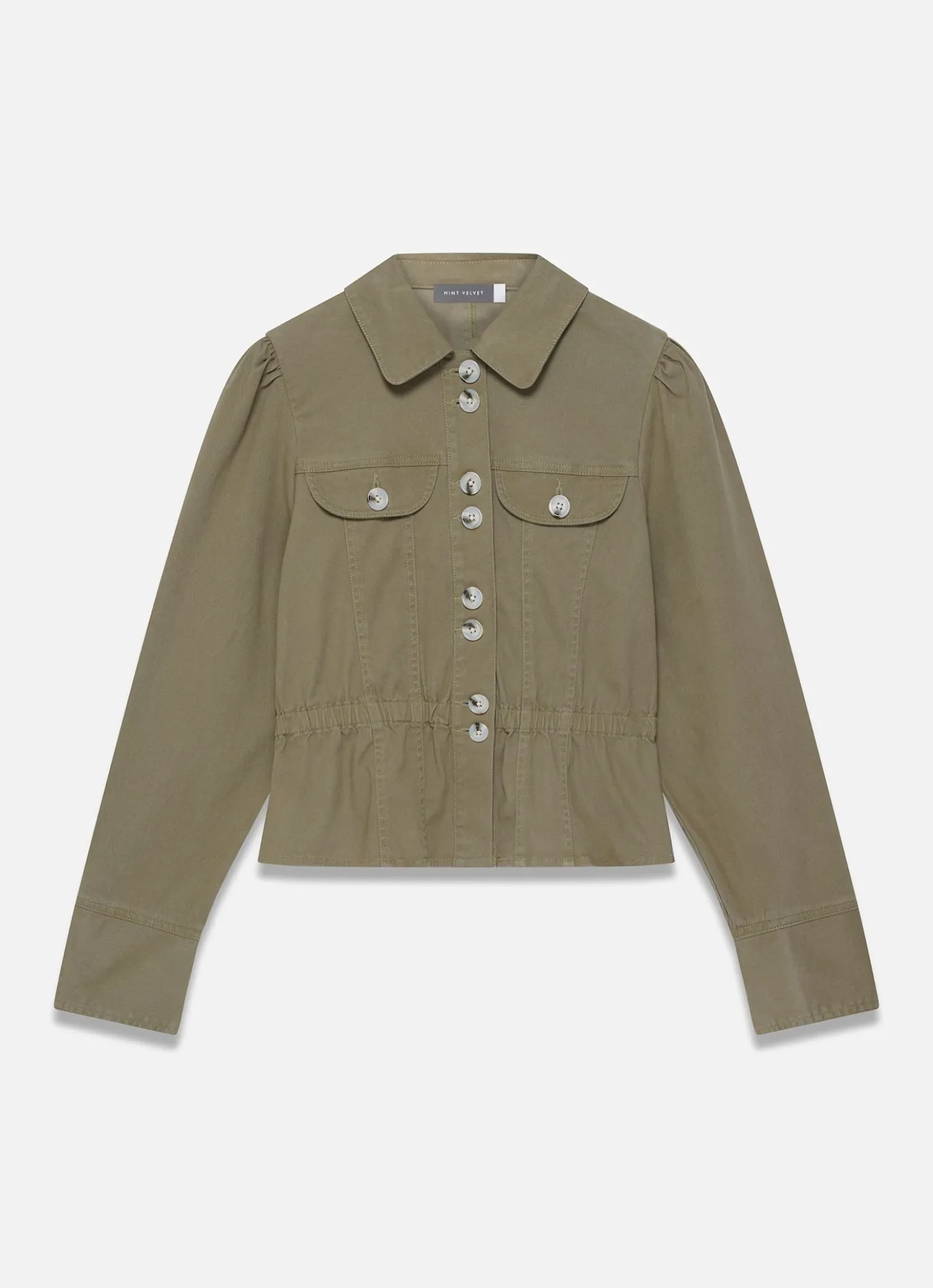 Khaki Cotton Blend Peplum Jacket