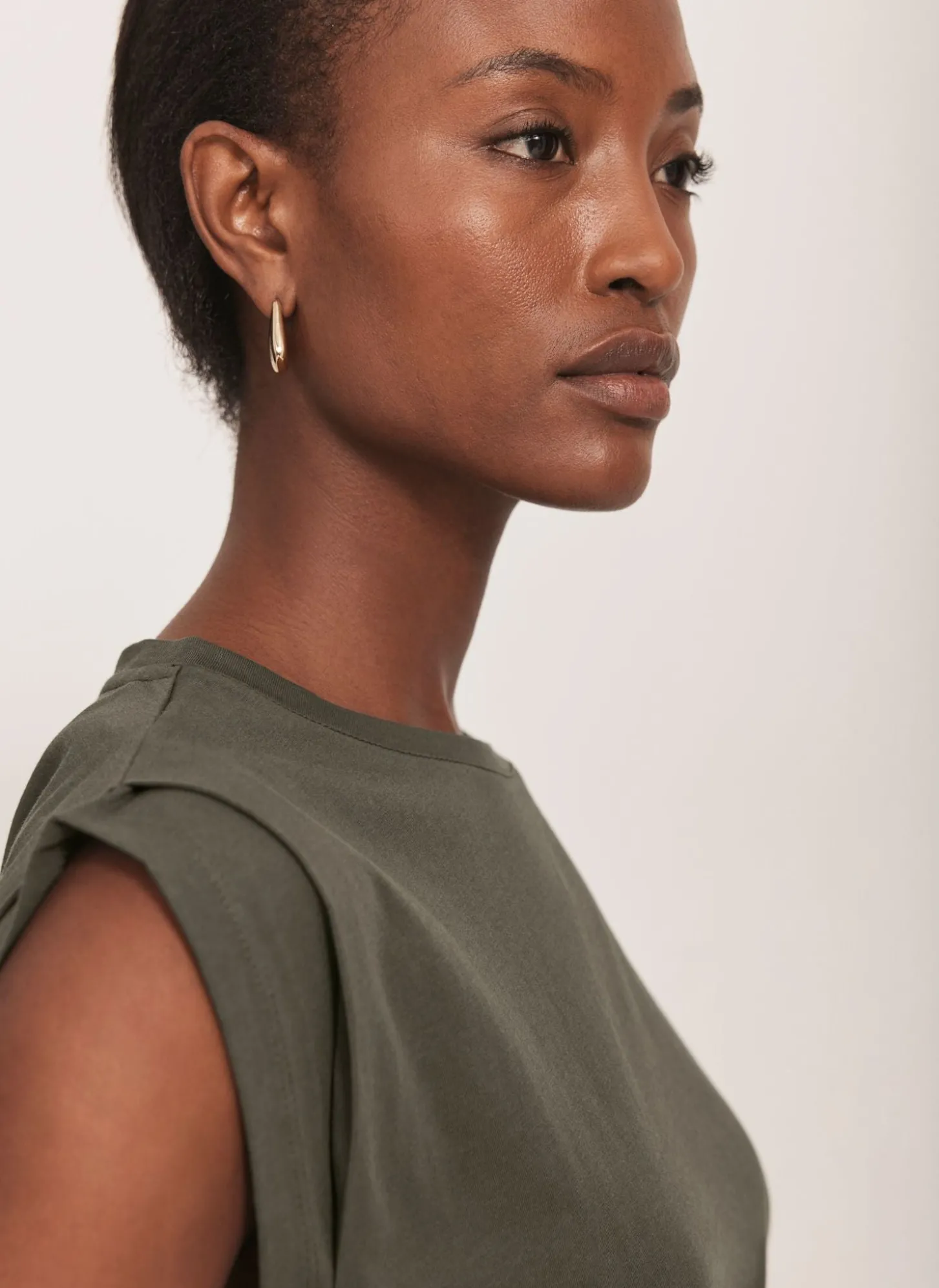 Khaki Cotton Extended Shoulder T-Shirt