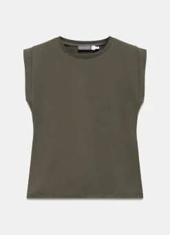 Khaki Cotton Extended Shoulder T-Shirt