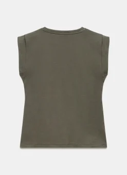 Khaki Cotton Extended Shoulder T-Shirt