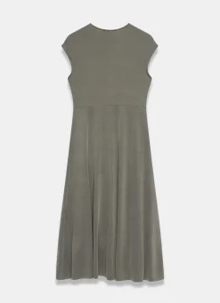 Khaki Jersey Asymmetric Midi Dress