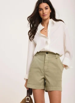 Khaki Pleated Chino Utility Shorts