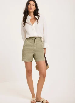 Khaki Pleated Chino Utility Shorts