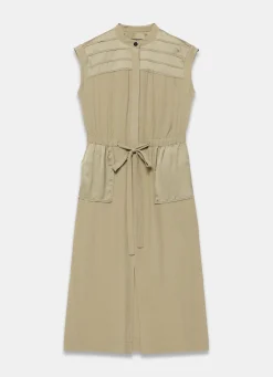 Khaki Satin Utility Midi Dress