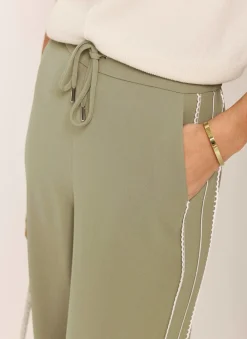 Khaki Scallop Side Stripe Wide Trousers