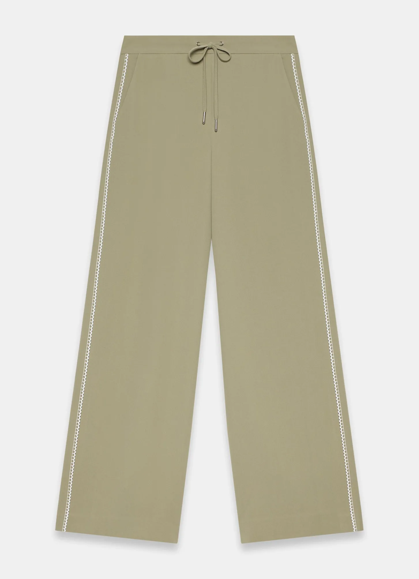 Khaki Scallop Side Stripe Wide Trousers