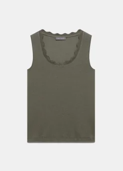 Khaki Scallop Trim Vest Top