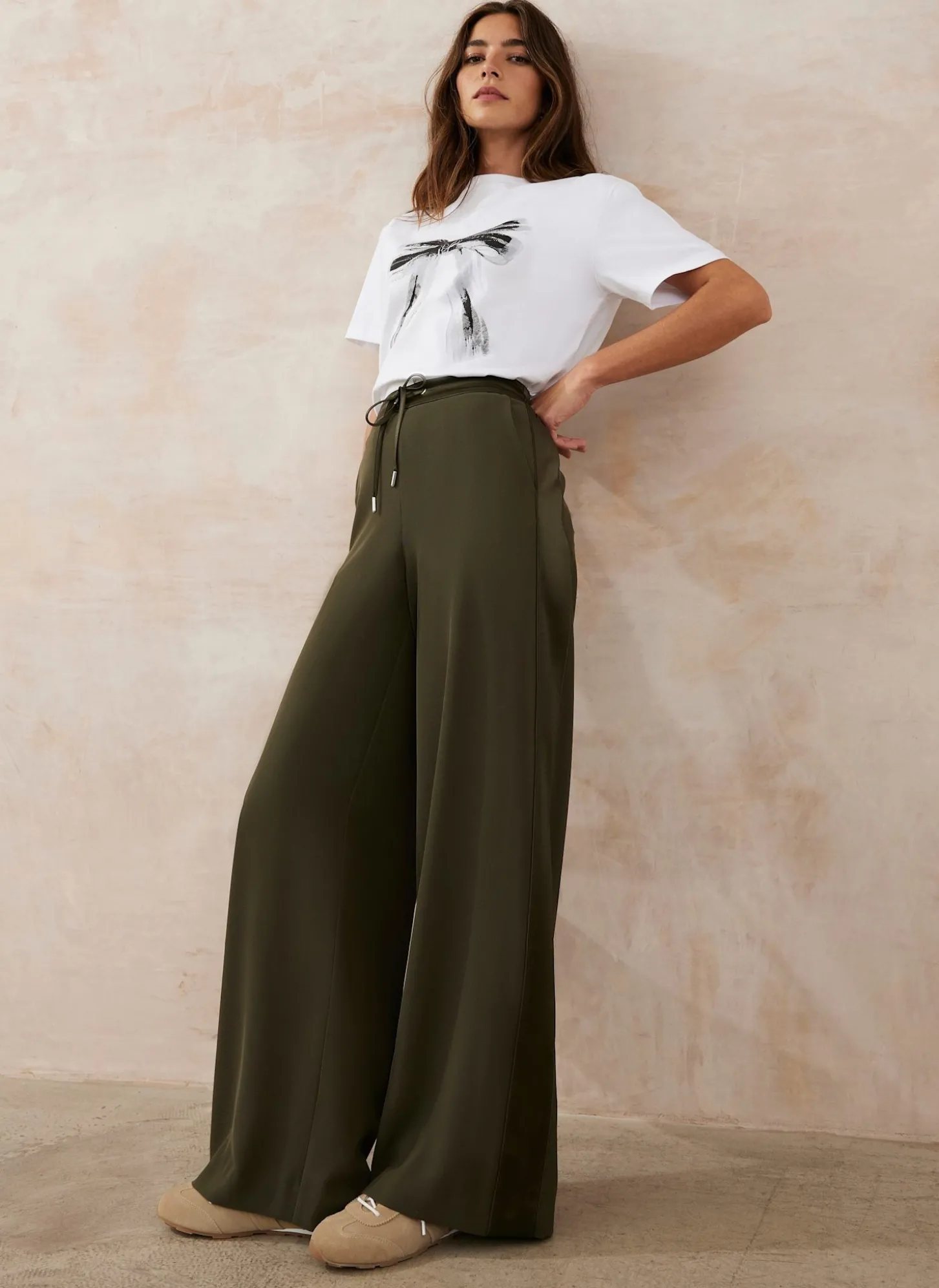Khaki Side Stripe Wide Trousers