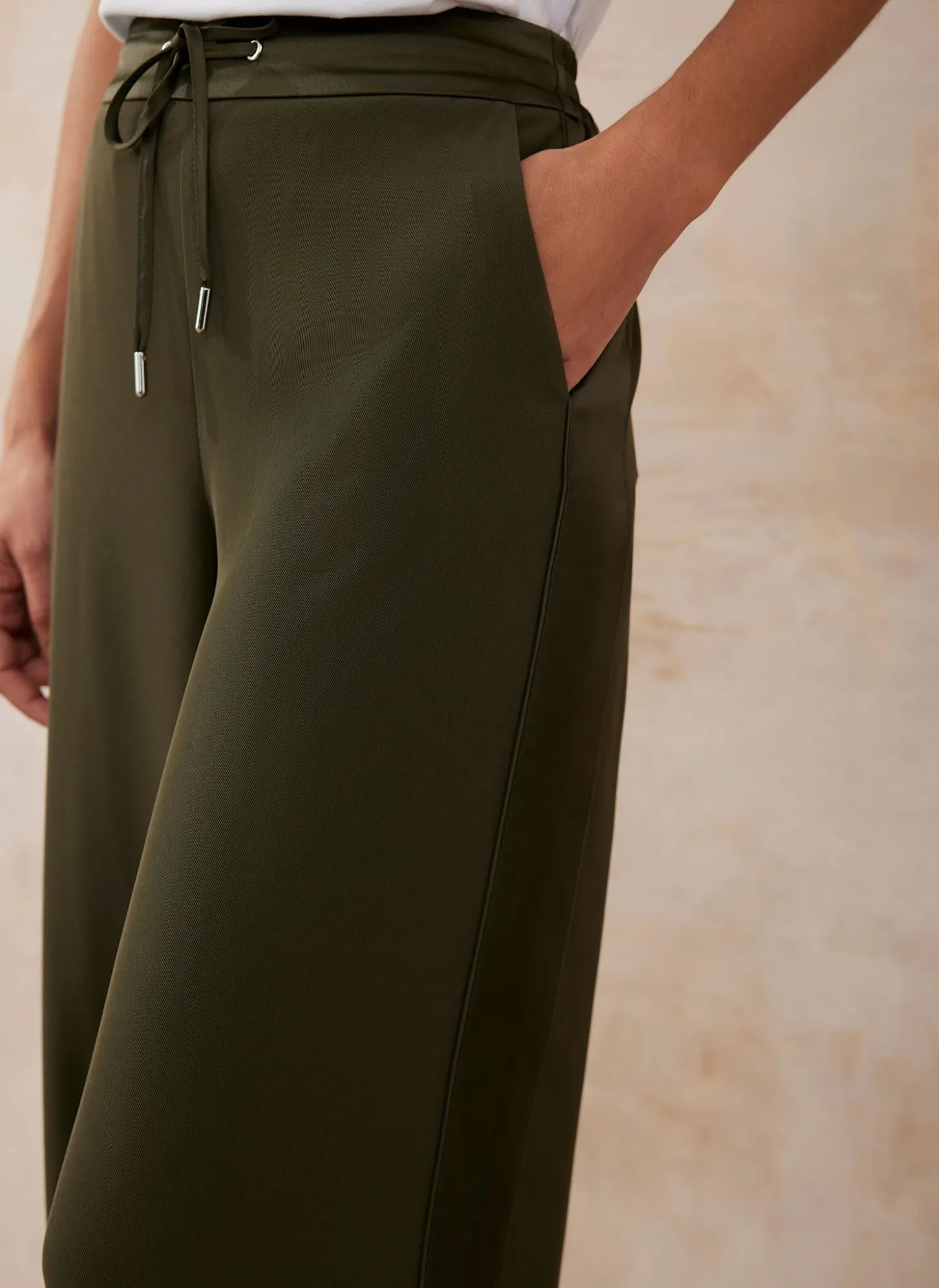 Khaki Side Stripe Wide Trousers