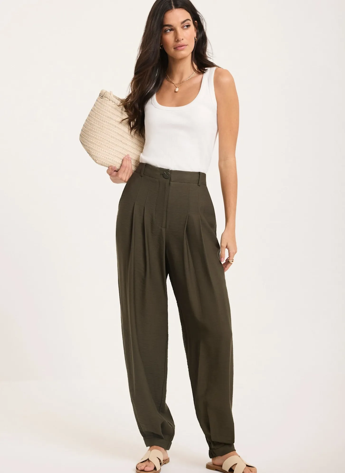 Khaki Soft Balloon Trousers