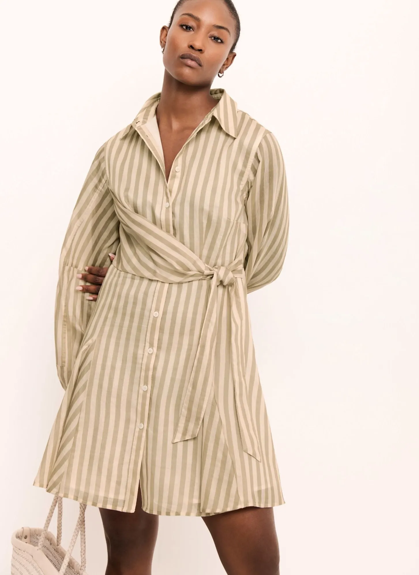 Khaki Stripe Wrap Mini Dress